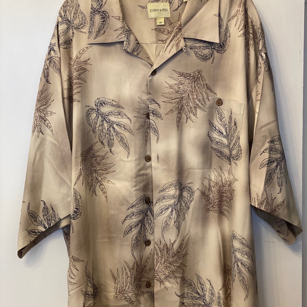 2XL 100% Silk Joseph Feiss Short Sleeve Shirt